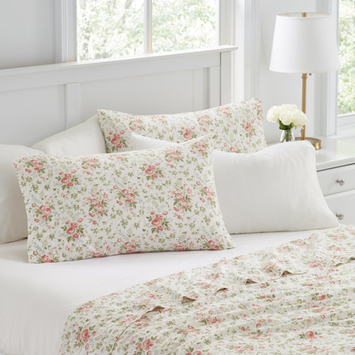 Laura Ashley Marissa 200 Thread Count Floral 100 Cotton Percale Sheet